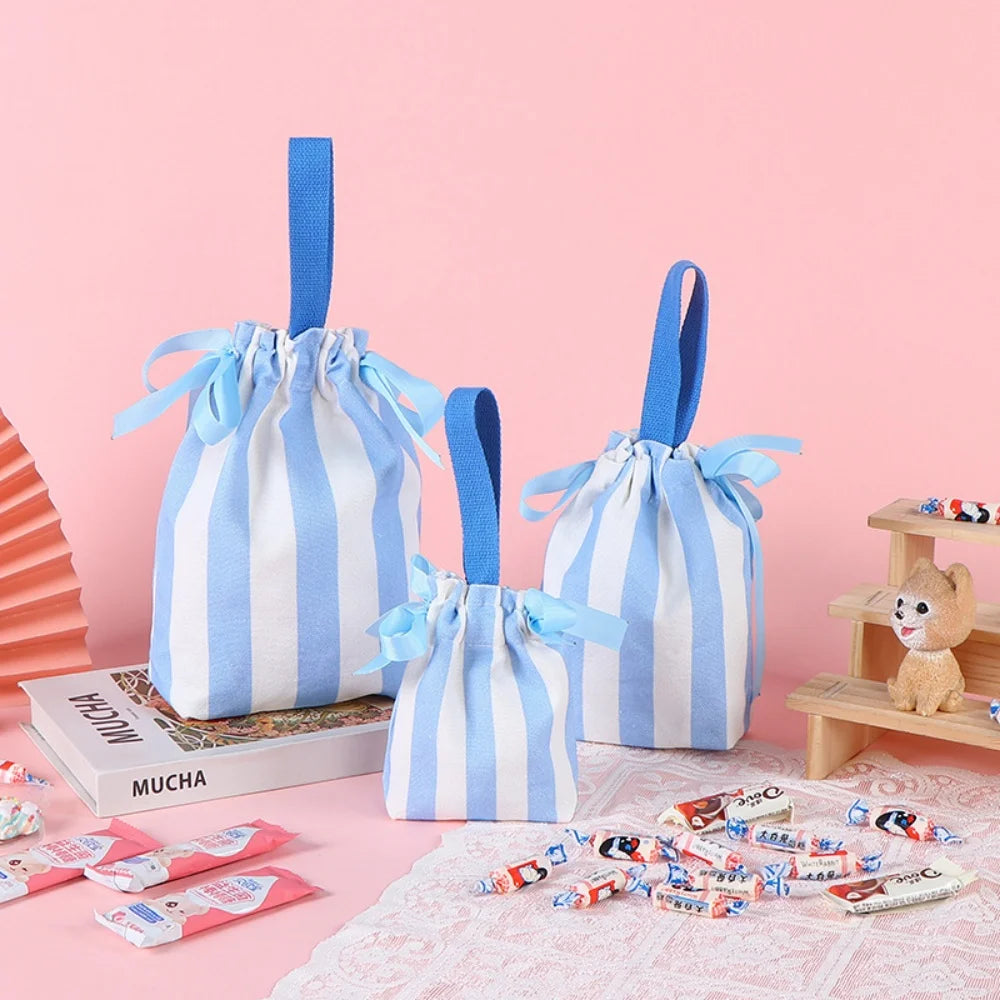 Colorful Striped Canvas Bag Large Capacity Handbag Children's Birthday Gift Bags Women Shopping Handbags Commuter Bento Tote Bag Oasis Select Blue 2 other
