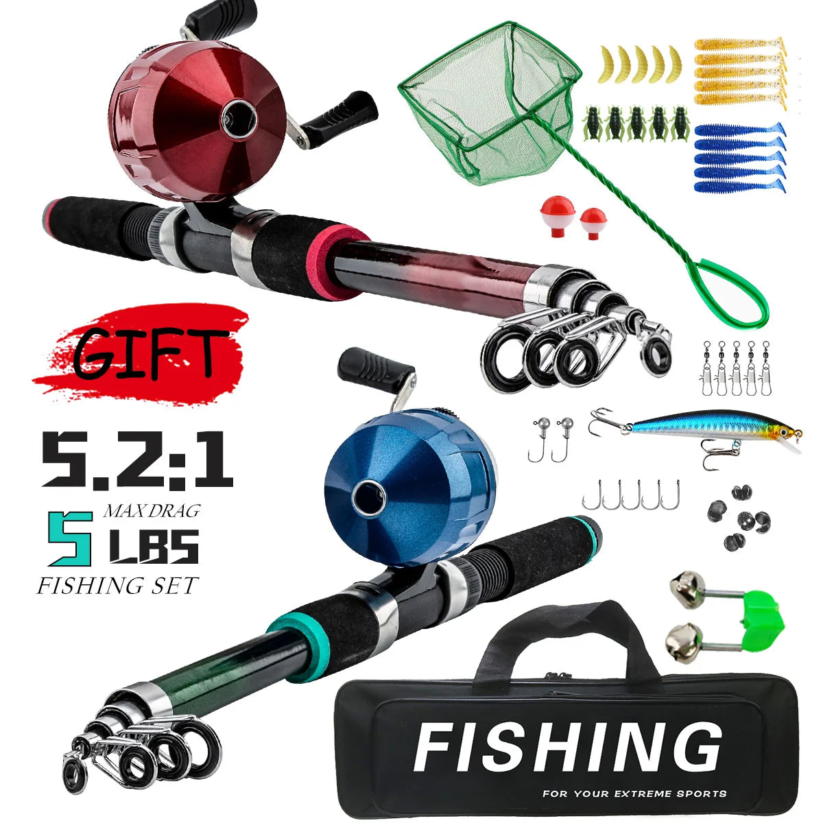 Beginner's Fishing Rod Set 1.8m lure rod, soft and hard bait, fishing hook line, complete set of fishing gear Oasis Select 6