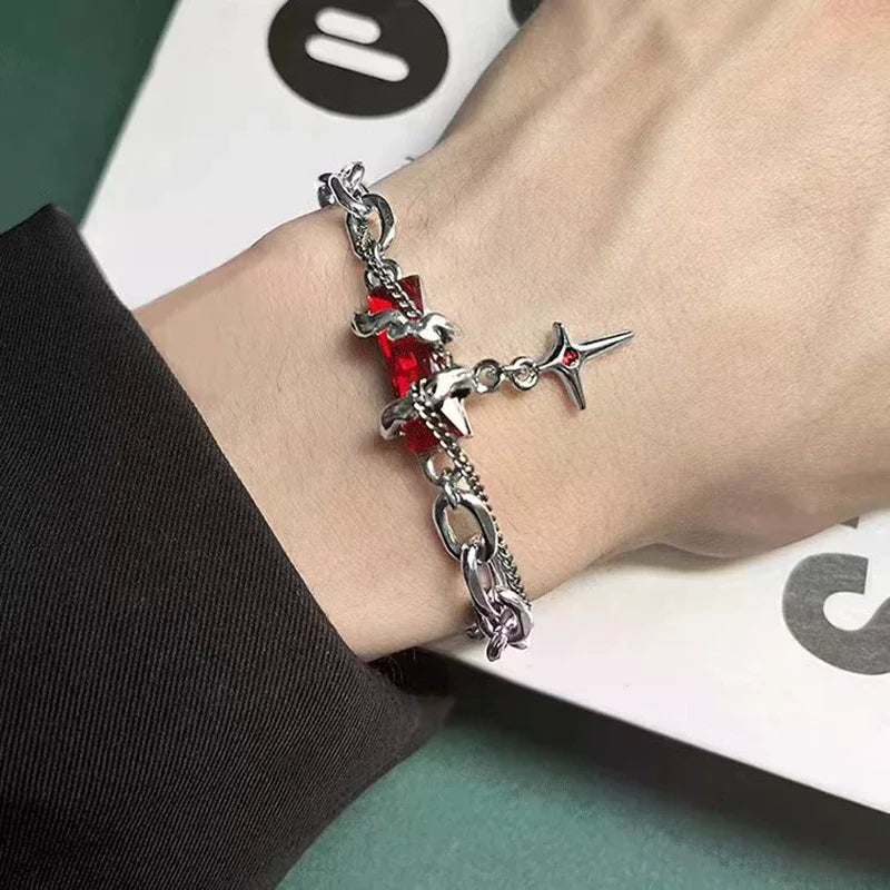 Retro Black Zircon Star Bracelet For Women Men Gifts Trend Metal Chain Unisex Goth Jewelry New Couple Accessories Oasis Select