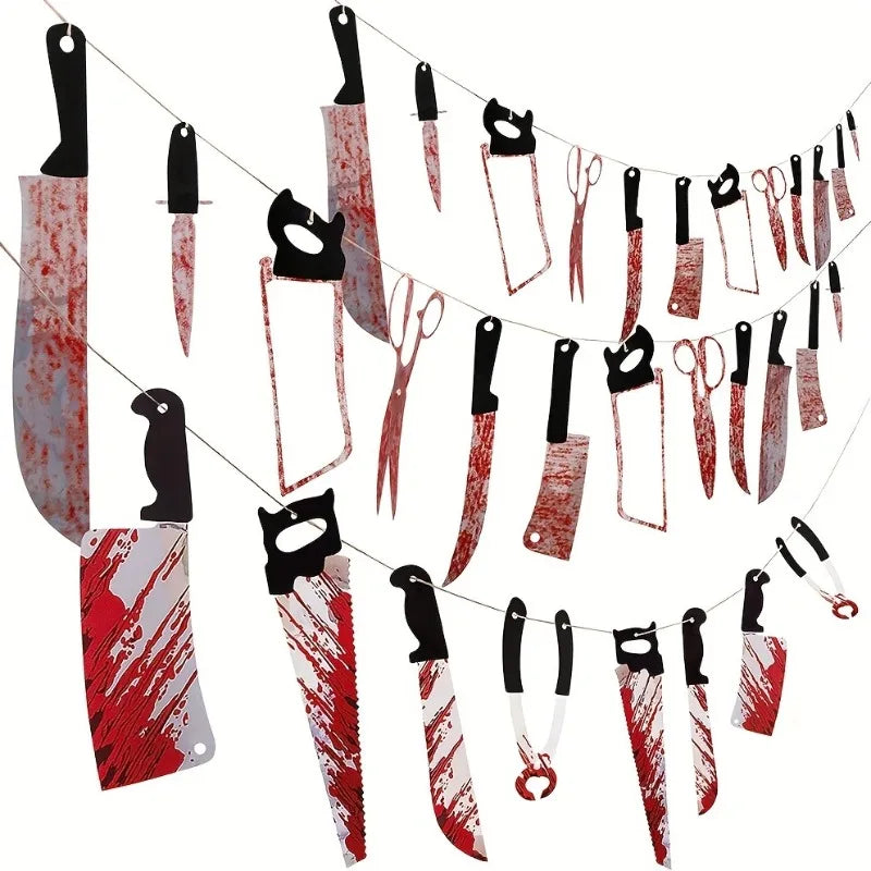 1-4Set Bloody Halloween Banner Horror Hanging Decoration for Haunted House Movie Theme Birthday Carnival Party Halloween Gift Oasis Select
