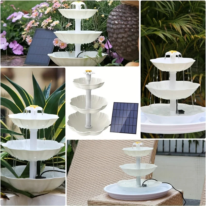 3.5W Off-white 3-layer Flowing Water Solar Bird Bath Fountain, Detachable Decorative Fountain, DIY Water Functionbird Feeder Oasis Select