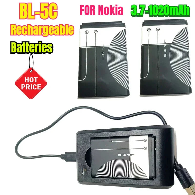 BL-5C 3.7V 1020mAh Battery Rechargeable Batteries for Nokia 2112 2118 2255 2270 2280 2300 2600 2610 3125 3230 Oasis Select