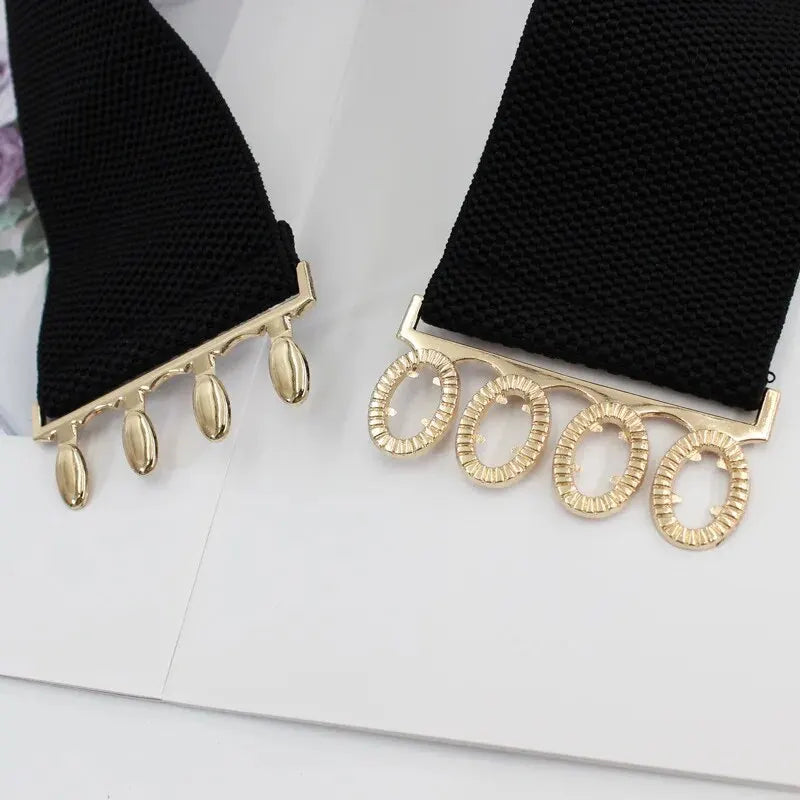 Women Belt Fashion Elastic Waist Cover Golden Buckle Elastic Waist Closure Versatile Wide Belt Paired With Dress Coat Lady Belts Oasis Select