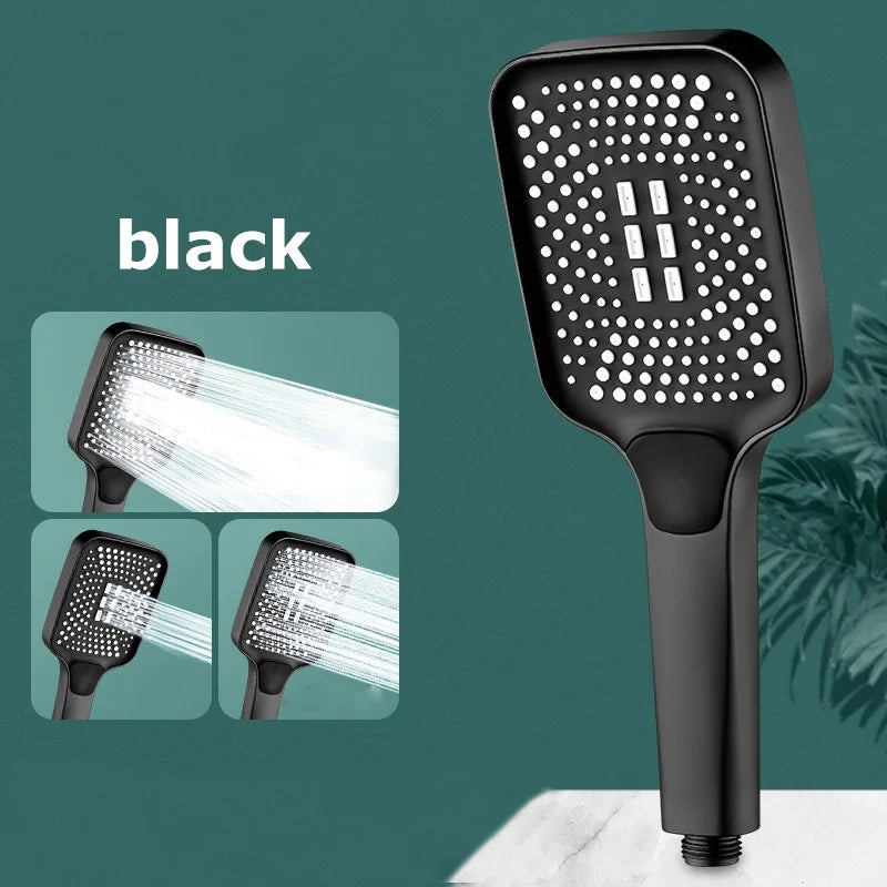 Square High-Pressure Handheld Shower Head – 3 Spray Modes