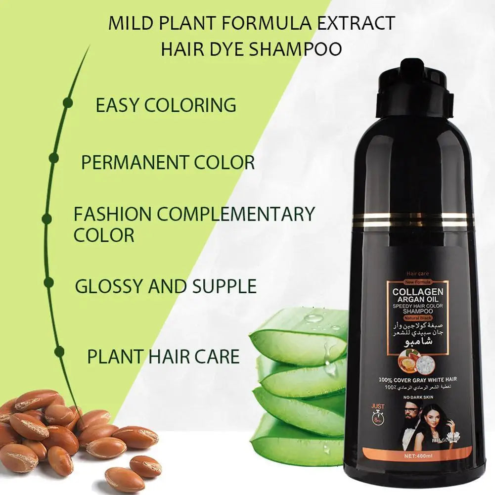400ML Cover Grey Hair Morocco Argan Oil Care Fast Magic Black Hair Shampoo Dye Repair Damaged Improve Split Hair Rough Hair Care Oasis Select