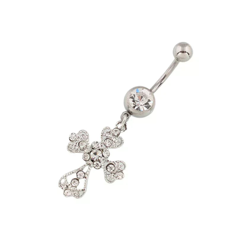 Stainless Steel Cross Pendant Navel Nail Fashion Crystal Rhinestone Belly Button Rings For Women Body Sexy Piercing Jewelry Oasis Select
