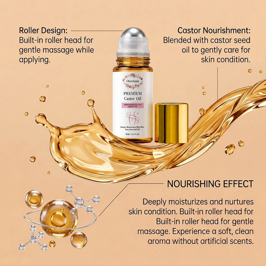 Organic Pure Castor Oil Roller Ball Essential Oil Natural Hydrating Moisturizing Nourishing Skin Body Hair Care Roll On Oil Oasis Select