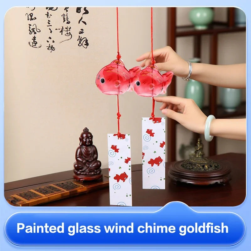 Wind Chime Chimes Japanese Glass s Style Goldfish Garden Hanging Outdoor Decor Pendant Furin Decorative Fish Ornament Oasis Select