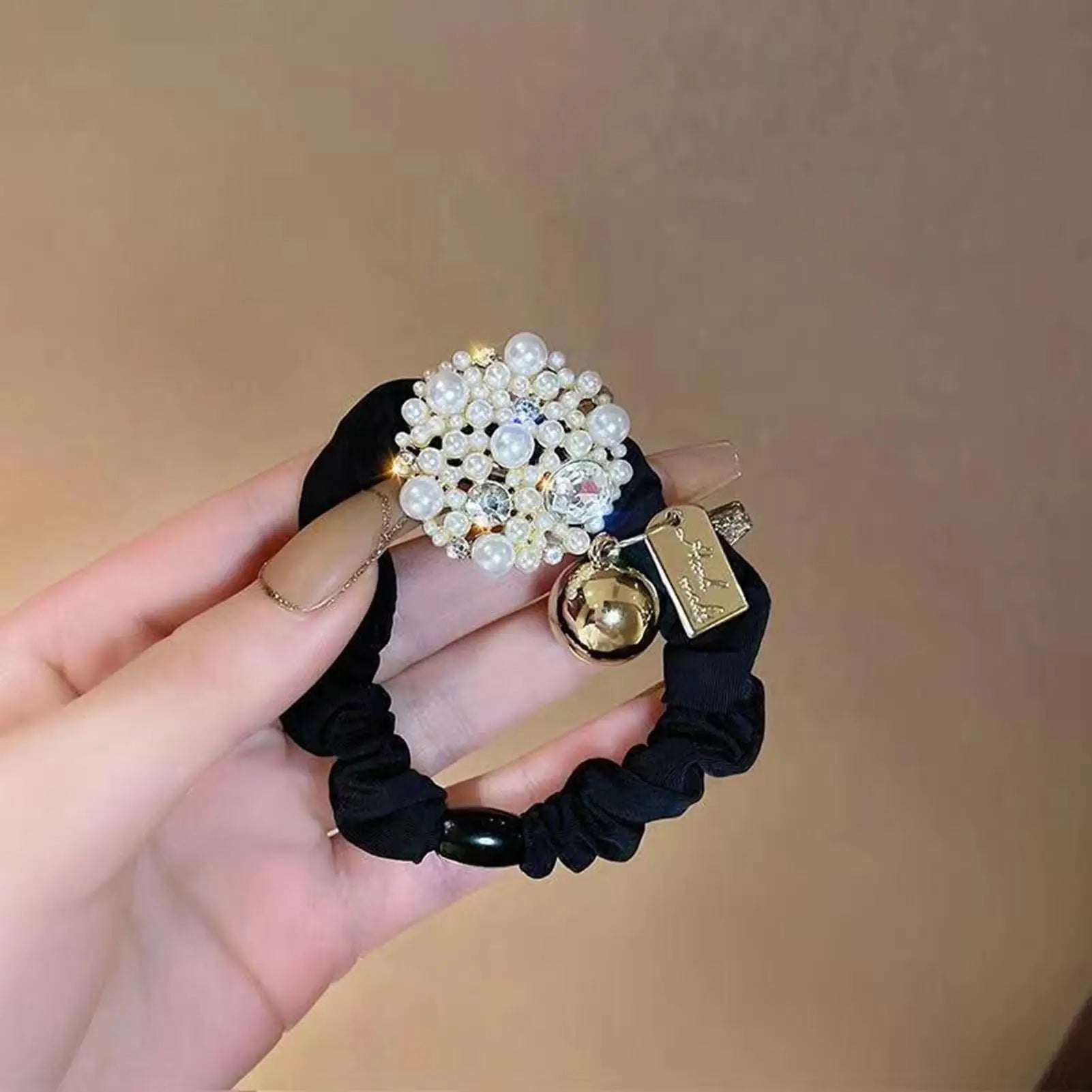 Hair Scrunchie 1PC Pearl Rhinestone Hair Tie Luxury Styling Womens Ponytail Hair Tie Scrunchie Adult Hair Band Elastic Hair Tie Oasis Select