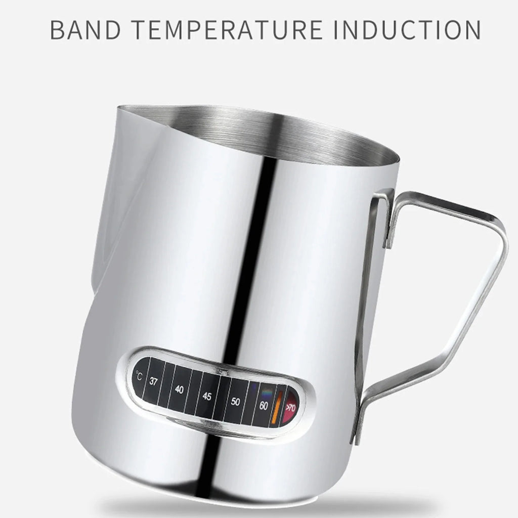 12/20oz Milk Frothing Pitcher 350/600ML Temperature Display Stainless Steel Milk Frother Pitcher Jug Cup for Latte Art Barista Oasis Select