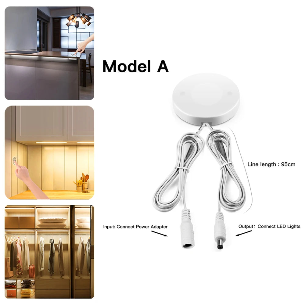 Wireless Touch Sensor Dimmer Control Hand Sweep Sensor Dimmable Light Switch for Cabinet Light Strip Penetrable 25mm Wood Panel Oasis Select DC Wire W