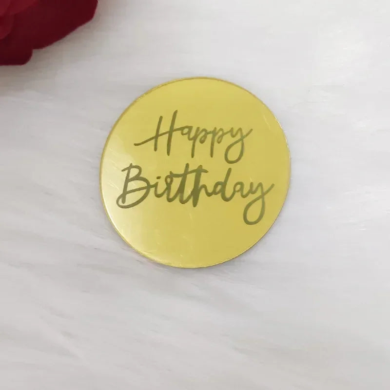 10pcs Happy Birthday Cupcake Toppers Gold Acrylic Circle Dessert Cake DIY Decorations Insert Card Kids Birthday Party Decoration Oasis Select Round-Gold