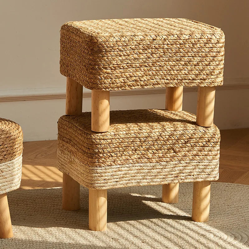 Grass woven stool, rural low stool, rattan woven shoe changing stool, thickened woven seat cushion stool Oasis Select