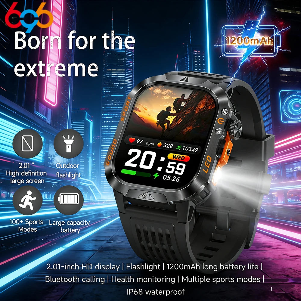 1200mAh Smartwatch Compass Health Smart Watch Men IP68 Waterproof Outdoor Sports Curved HD Screen BT Call LED Flashlight Clock Oasis Select