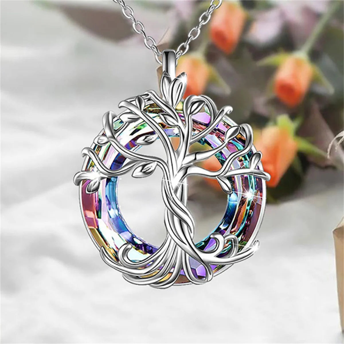 Exquisite Celtic Family Tree Necklace with Circle Crystal - Tree of Life Jewelry Gift for Women Girls Mom Birthday Oasis Select