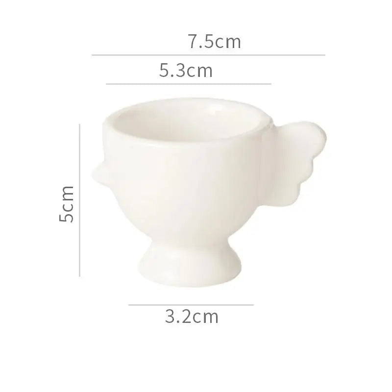 Egg Cup Heightened Base Solid Color Non-Slip Handle Good Grip Makeup Sponge Holder Mini Breakfast Ceramic Egg Holder Dining Room Oasis Select White