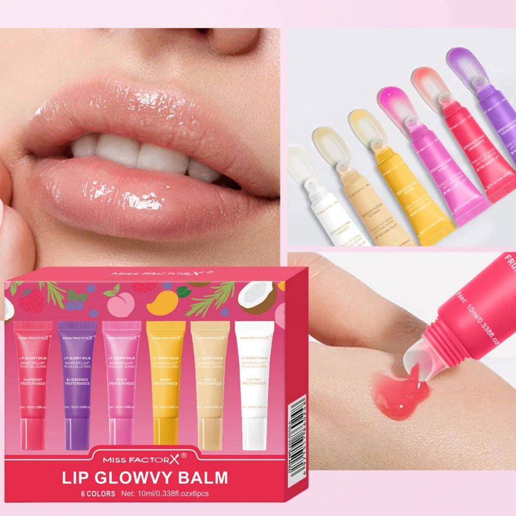 6-piece fruit flavored lip gloss set, moisturizing lip oil, glossy hydration, the best choice for women's holiday gifts Oasis Select