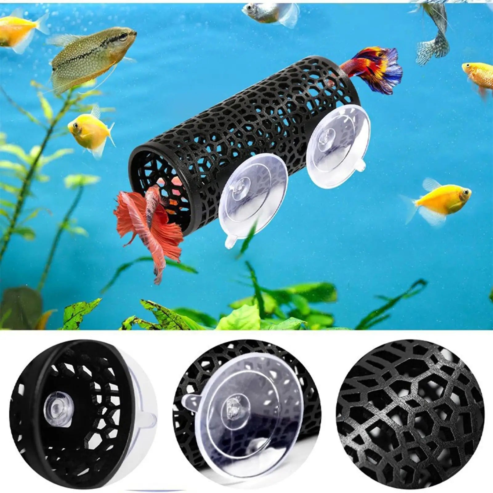 Fish Tank Tunnel Hollow Suction Small Safe Fish Tank Cave Betta Habitat Resting Shelter Ornament for Aquatic Pets Cichlids Oasis Select