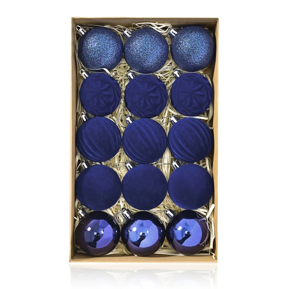 16PCS Flocked Christmas Ball Ornaments Velvet Xmas Tree Hanging Pendent Sparkling Powder Decorative Balls Christmas Decoration Oasis Select Blue