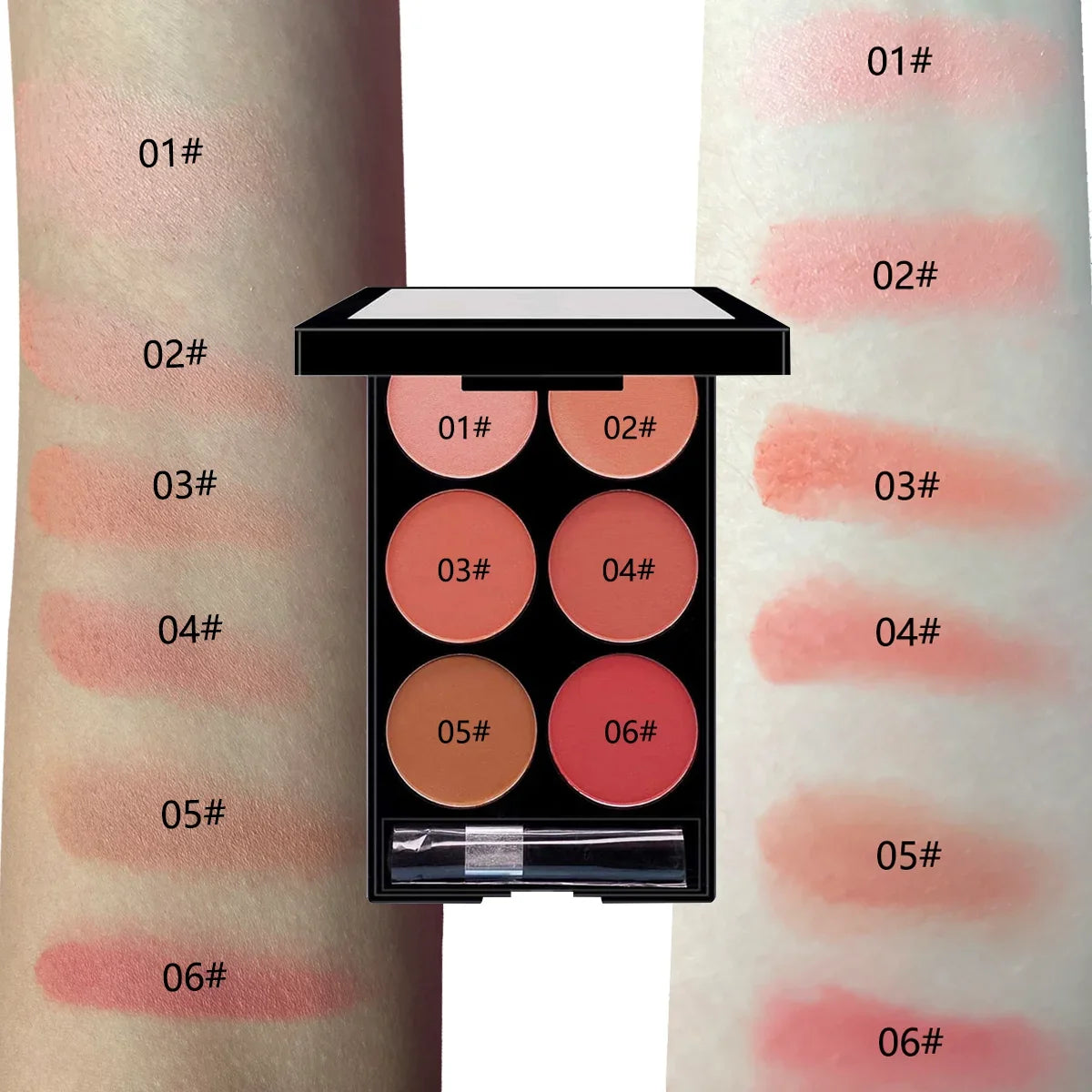 6-Color Blush & Contour Palette – Pearlescent & Matte Powder