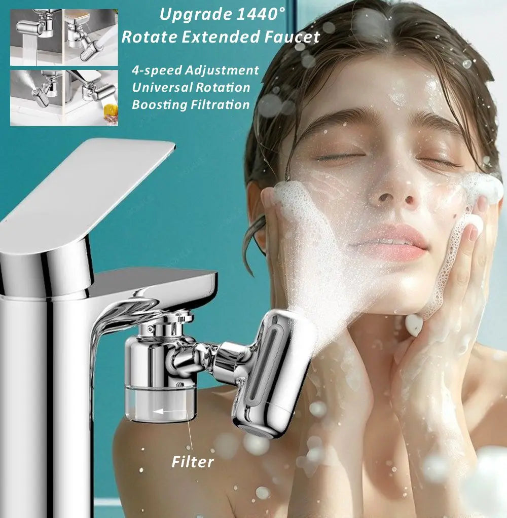 New Filter 1440° Rotatable Extension Brass Faucet Sprayer Head 4 Spray Modes Universal Bathroom Tap Extend Adapter Aerator Oasis Select