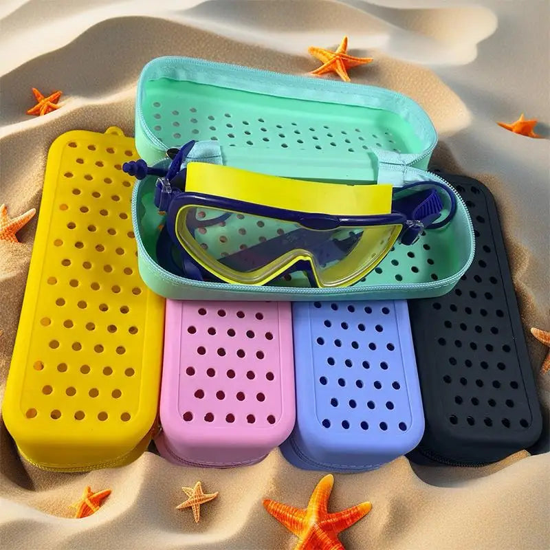 Portable Silicone Swim Goggle Case Perforated Breathable Eyeglasses Storage Bag Durable Swimming Goggles Protection Travel Use Oasis Select