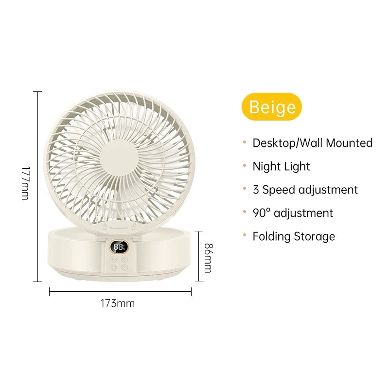 URGGU 4000mAh Rechargeable Fan – Remote, Wall Mount & Nightlight