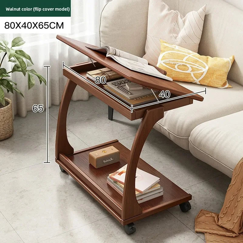 Multi-functional Removable flip solid wood edge few living room household side table sofa small coffee table sturdy and durable Oasis Select Walnut L