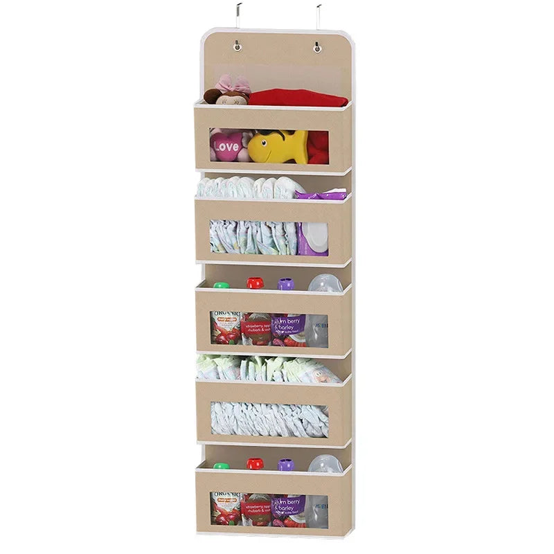 1PC Hanging Storage Bag with Pockets Over The Door Wall Mounted Storage Rack for Household Space Saving Hanging Organizer Home Oasis Select 5 grids beige