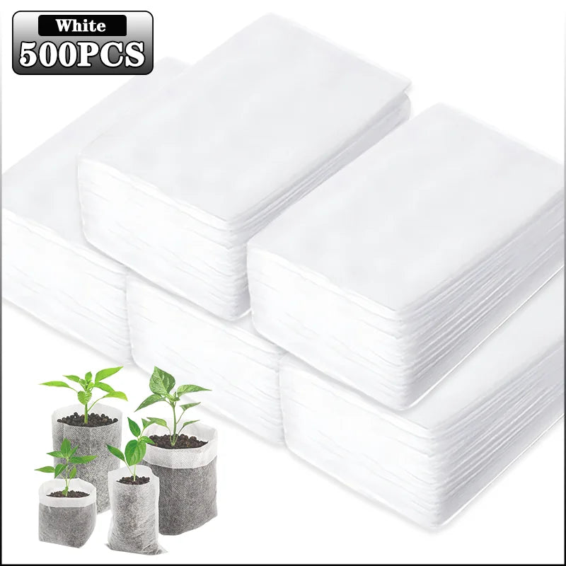 100-1000PCS Fabric Plant Seedling Bags for Vegetables Flowers Herbs and Plant Growth Eco Friendly Nursery Pots Gardening Bags Oasis Select White-500PCS Folded 20x22cm