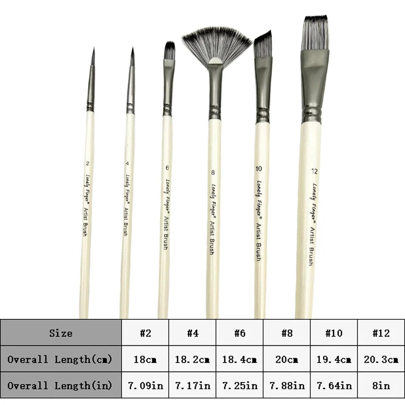 6 Piece Artist Paint Brush Set - Anti-Shedding Nylon Hair Brushes with Comfortable Grip for Acrylic, Watercolor, Oil, Gouache & Oasis Select