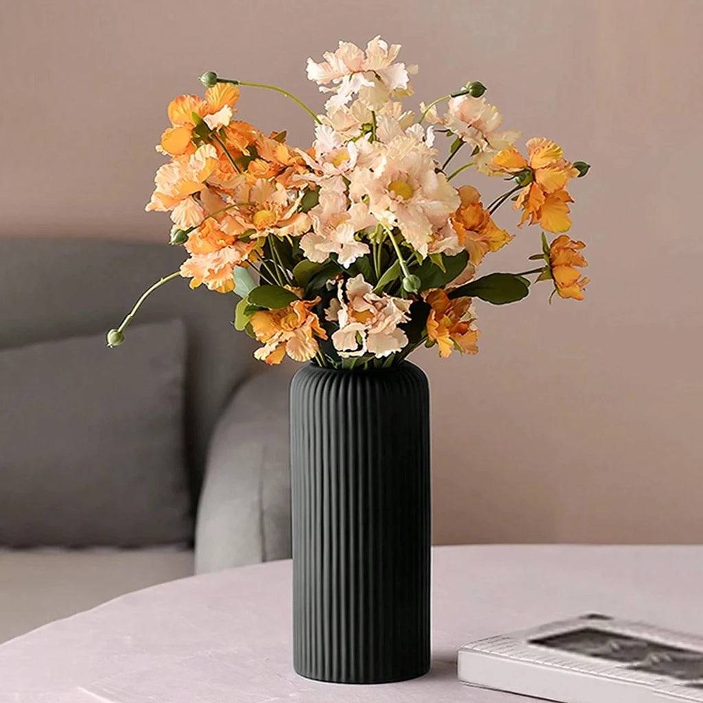 Striped Ceramic-Like Plastic Vase for Flowers, Decorative Floral Arrangement Display, Creative Little Flower Vase Oasis Select