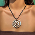 Ethnic Creative Big Spiral Conch Pendant Necklace Women Goth Adjustable Leather Wax Thread Chain Holiday Y2K Jewelry Accessories Oasis Select Silver Color