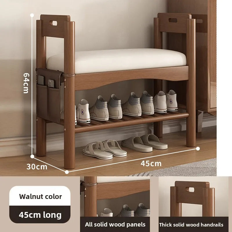 Shoe changing stool entrance Household shoe stool entrance door can sit shoe cabinet sitting stool integrated solid wood bench Oasis Select Handrail 2