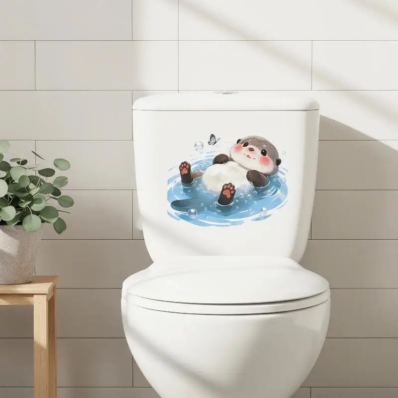 Creative Otter Toilet Tank Sticker Ocean Wave Waterproof Vinyl Decal Self-Adhesive Wall Art for Home Restroom Decor Oasis Select
