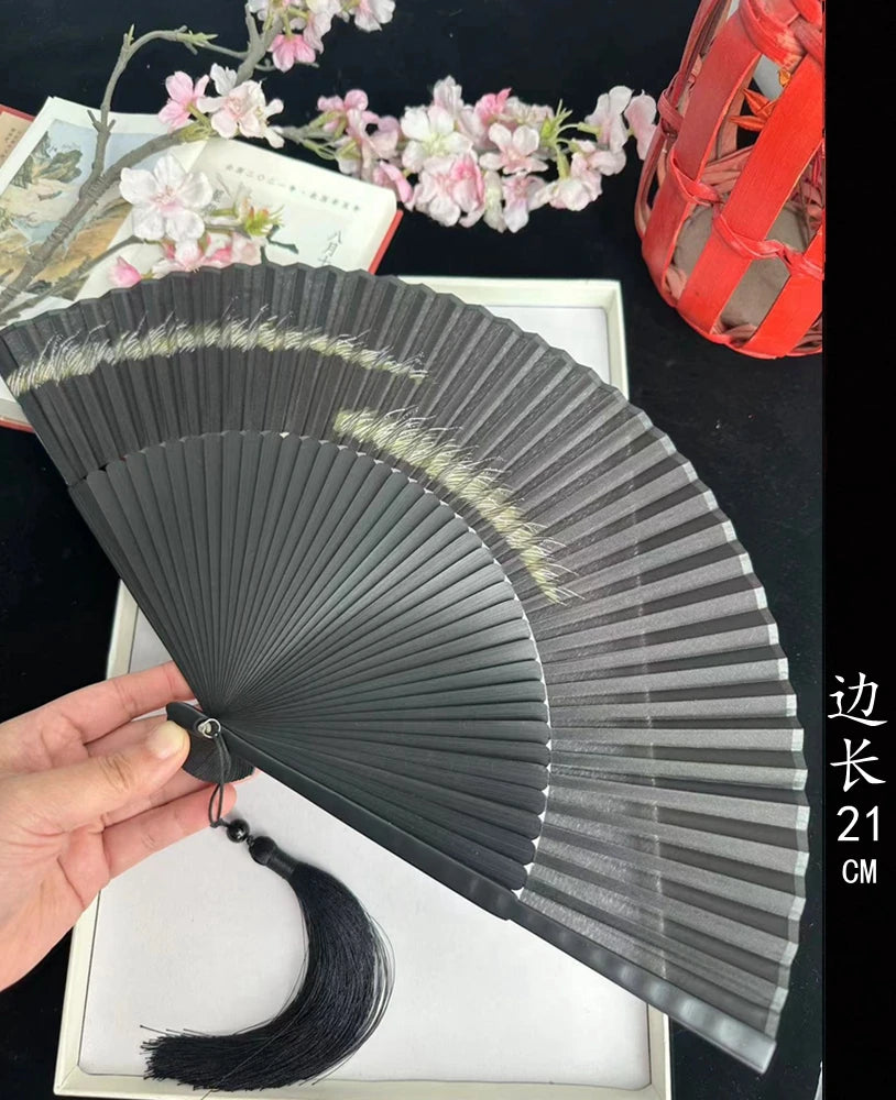 Antique Retro Portable Green Folding Fan Women's Hanfu Cheongsam