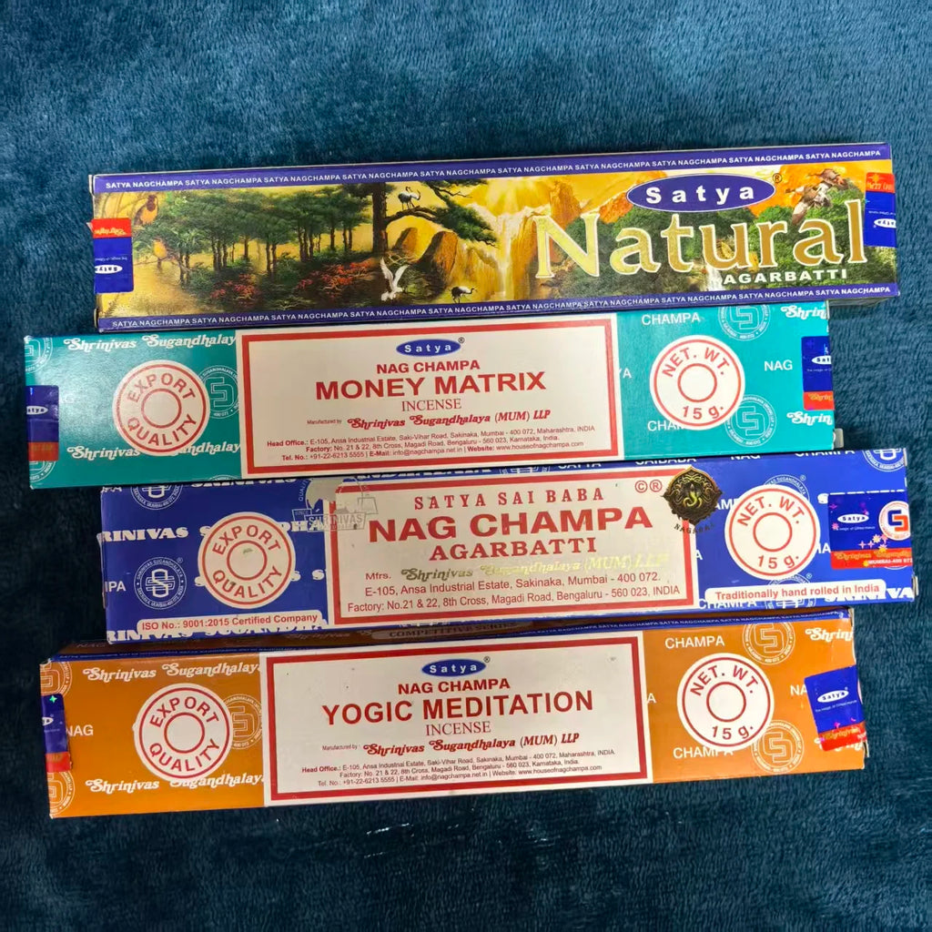 4 Boxes MONEY MATRIX Incense Sticks - Mixed Flavor Satya Handmade Sandalwood/Lavender/BLACK OPIUM/PALO SANTO/Super Hit/NAGCHAMPA Oasis Select mixed 8