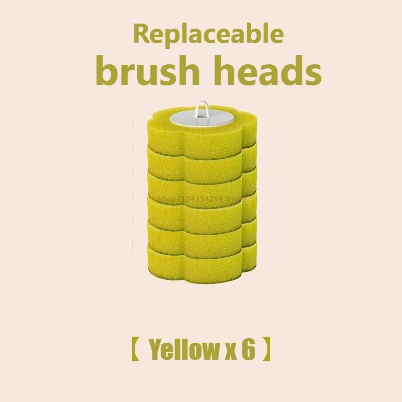 Disposable Toilet Brush Replacement Head Cleaning Kit Lengthened Handle Auto Lid Opening Toilet Bowl Cleaner Kit for Bathroom Oasis Select 6pcs brush-Yellow