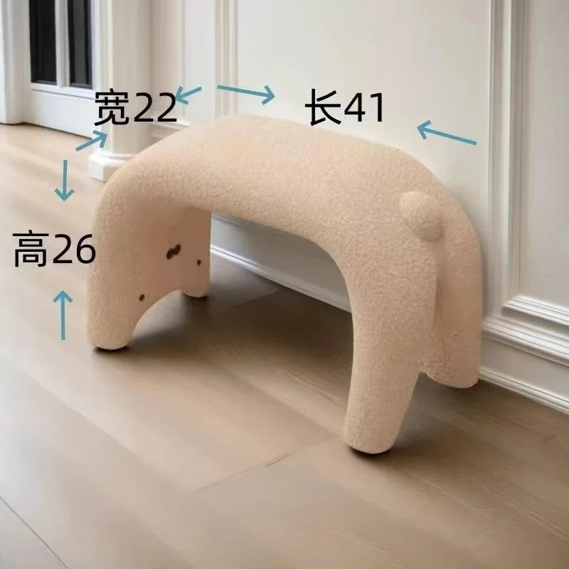 Dressing Chair Armless Plush Entryway Chairs Cute Cat Makeup Room Footrest Vanity Stool for Living Room Bedroom Furniture Oasis Select Kahki