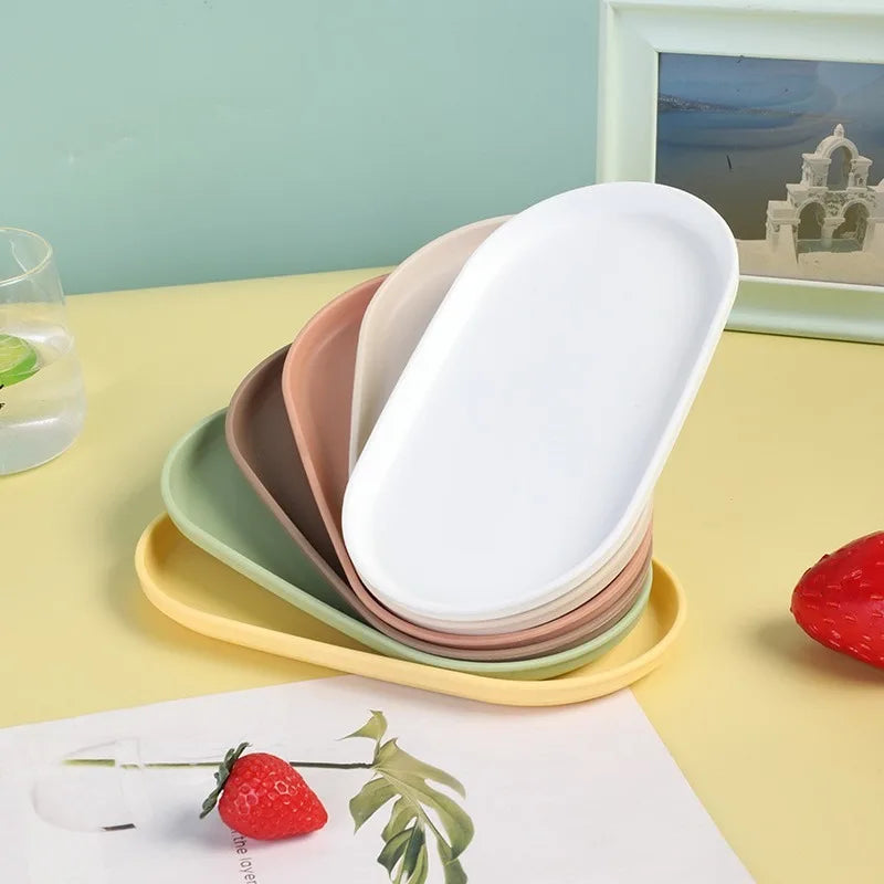 4Pcs Plastic Coffee Tray, Oval Food Serving Plate with Smooth Surface for Household Dessert Anti-fall Tray Afternoon Tea Oasis Select