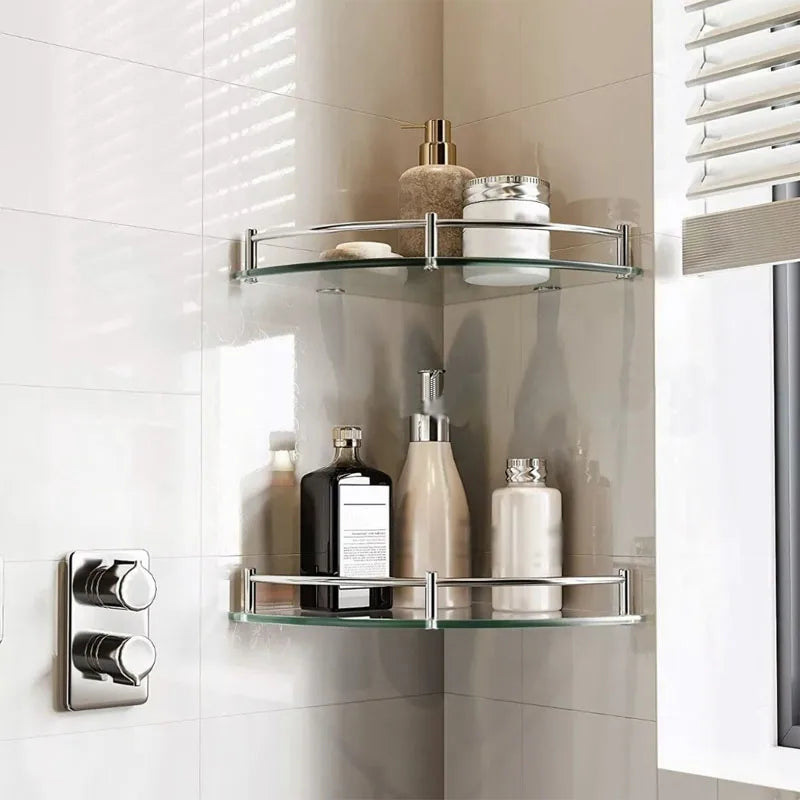 Glass Shelf Bore Bathroom Organizer Triangle Corner Shower Bathroom Organizers Accessories Hardwares Wall Hardware Fixture Home Oasis Select
