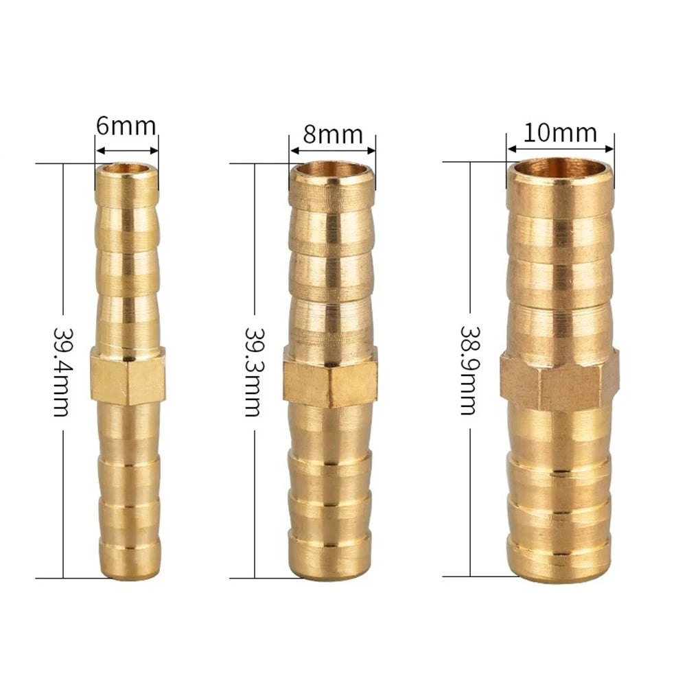12pcs Brass Hose Connector 6/8/10mm Straight Barb Connector Reducer Adapter For Air Line Water Pipe Fuel Line Hardware Tool Oasis Select
