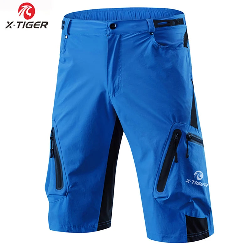X-TIGER Men's Mountain Bike Shorts Loose Fit MTB Motorcycle Riding Shorts Multi-Pocket Outdoor Waterproof Hiking Cargo Shorts Oasis Select Blue L