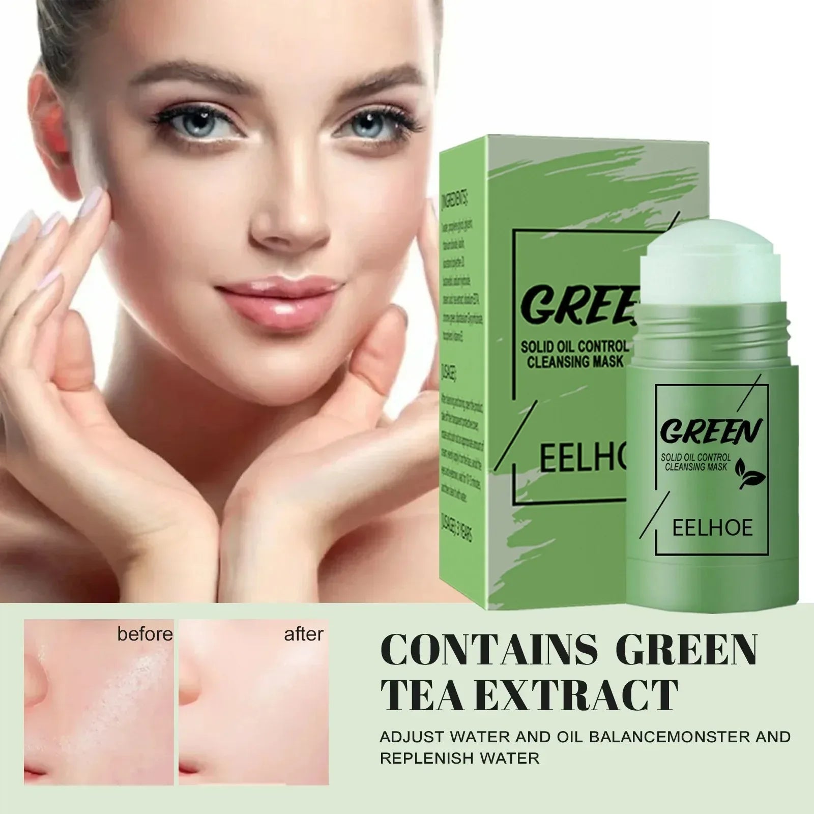 Face Clean Mask Green Tea Stick Deep Cleansing Mud Film Oil Control Remove Blackheads Pores Shrink Beauty Skin Set for Travel Oasis Select