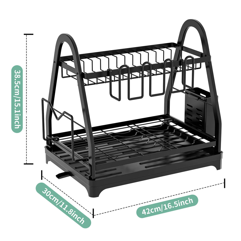 Dish storage rack Kitchen rack Multifunctional bowl and chopsticks drain rack Household countertop bowl rack Oasis Select Black-Large
