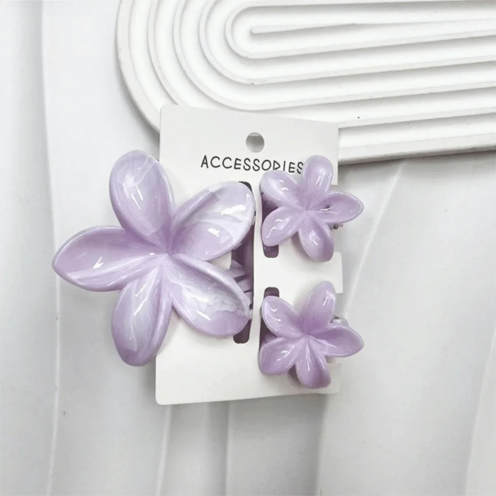 3Pcs/Set New Gradient Hair Claws Sweet Flower Plumeria Flower Hawaiian Flower Hair Clip Clamp Acrylic Hair Accessories Summer Oasis Select Purple3