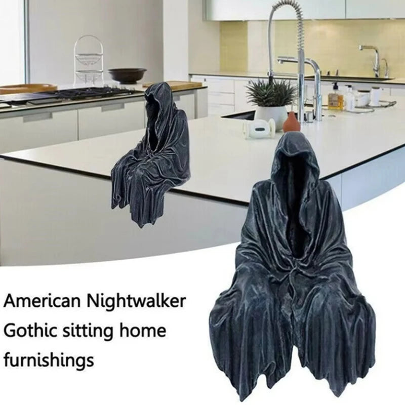 New Sale Resin Grim Reaper Sculpture Art Decorative Desk Figure Ornaments Mysterious Man Sitting For Home Desktop Decoration Oasis Select