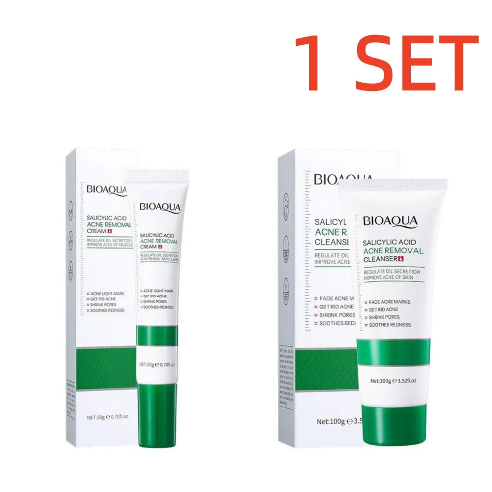 BIOAQUA Salicylic Acid Face Cream Acne Treatment Scar Mark Repair Moisturizing Blackhead Remover Facial Cleanser Skin Care Oasis Select 1 SET