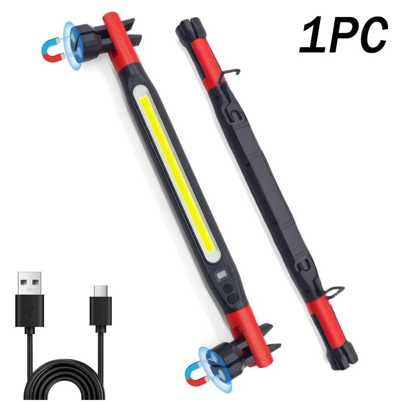 High Lumen Portable Rechargeable LED Work Light Magnetic Flashlight with Hooks and Magnetic Base Work Light with Display Screen Oasis Select Red-black