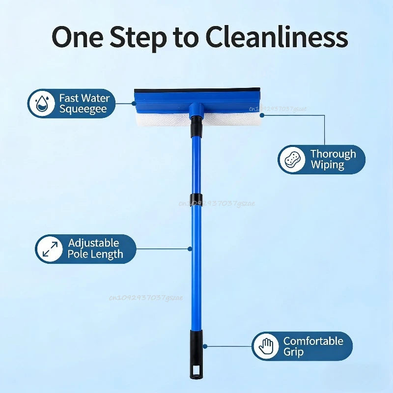 2 in 1 Window Glass Wiper Telescopic Window Glass Cleaner Wiper Long Handle Sponge Brush Window Mop Squeegee Wiper Cleaning Tool Oasis Select